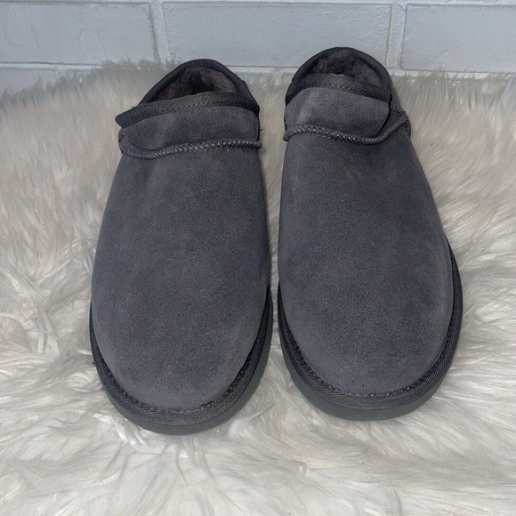 New UGG Classic Slipper Womens Size 12 Gray Suede Shoe Fur Lined - Picture 6 of 7